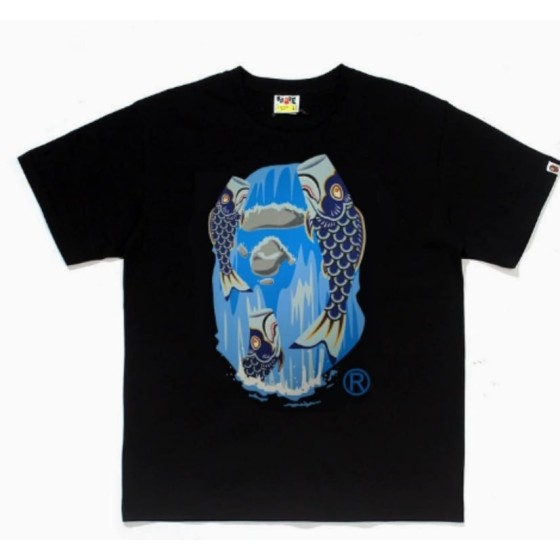 Black BAPE Koi Fish Print Ape Head T-Shirt